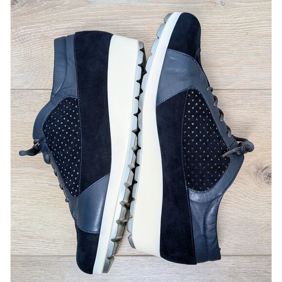 Sheridan Mia Suede Sneakers 9.5 Blue Leather Wedge Heel 80s Retro Lace Up Comfy - Picture 4 of 9